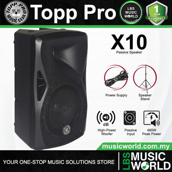 Topp Pro X10 240 Watts 10 Inch 2 Way Passive Speaker Cabinet with Speaker Stand Package