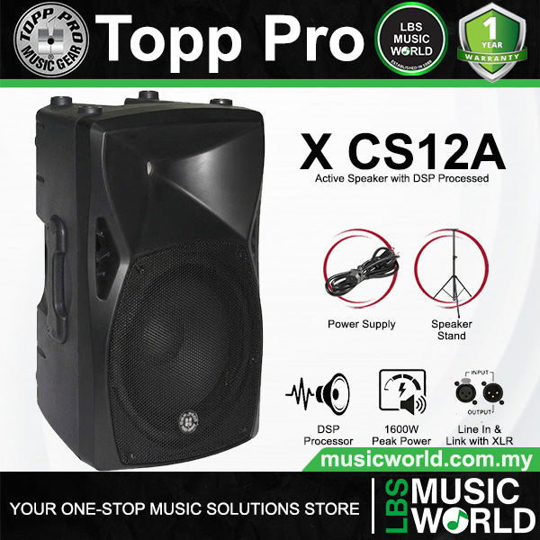 Topp Pro X CS12A 1600 Watts 12 Inch Active Speaker with DSP Processor and Stand Package