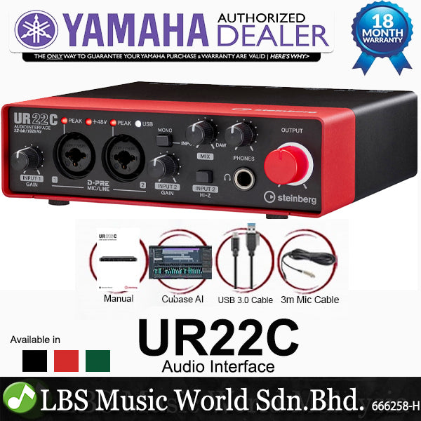 Steinberg UR22C 2X2 USB Type C Audio Interface with Cubase and Mic Cable (UR22)