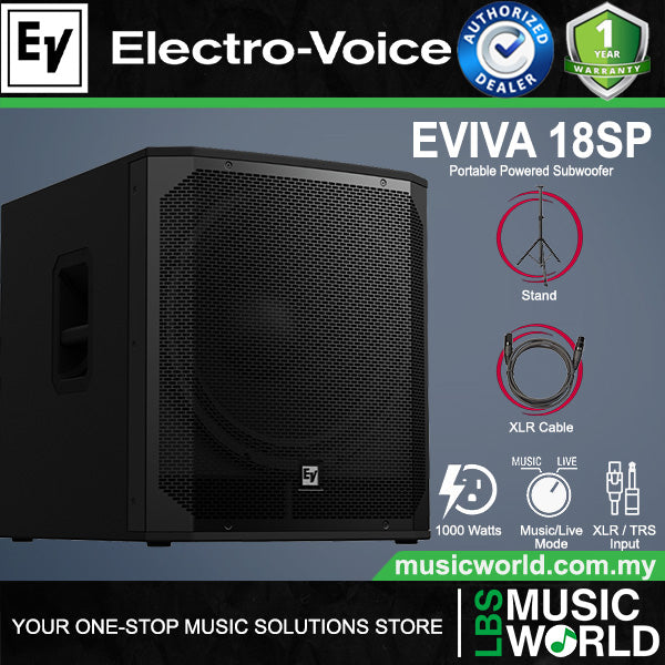 EV Electro-Voice EVIVA 18SP 1000 Watt Portable Powered Subwoofer with Music and Live Mode