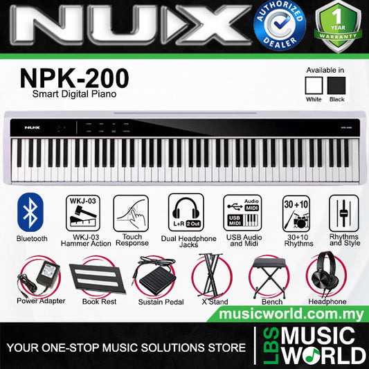 NUX NPK-200 88 Key Digital Piano Wooden Stand 3 Pedal Bench Weighted Keyboard - Top Package (NPK200)