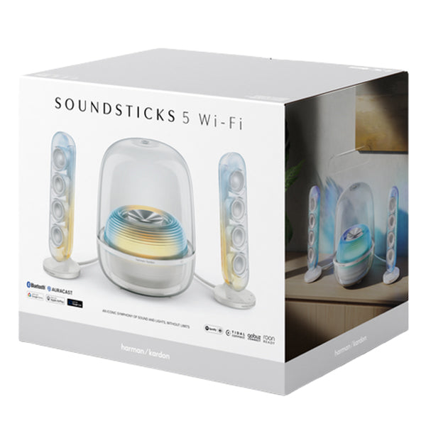 Harman Kardon SoundSticks 5 Wireless Wi-Fi Bluetooth Transparent Speaker System - White