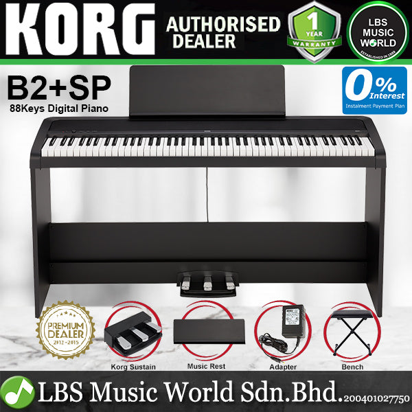 Korg B2+SP 88 Key Digital Piano Built In Speaker Package with Stand and Three Pedal Black (B2 Plus)