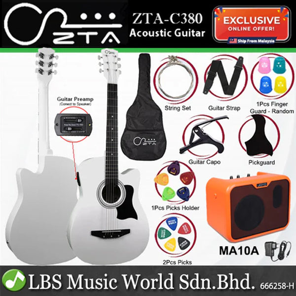 ZTA 38 Inch Acoustic Guitar Sunburst EQ Pickup Cutaway Starter Pack Folk Guitar Bundle With Plug In Amp Equalizer and MA10A Amplifier