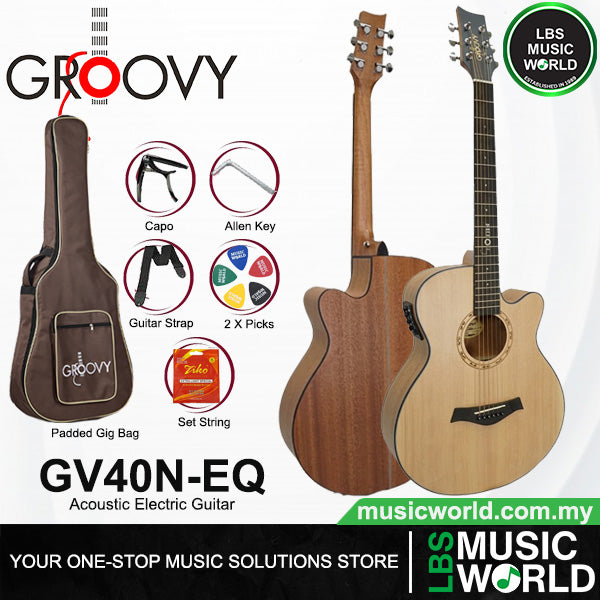Groovy GV Series Acoustic Electric Guitar with ALT-1 Pickup Package Natural - GV41NEQ GV40NEQ GV41BKEQ GV40BKEQ