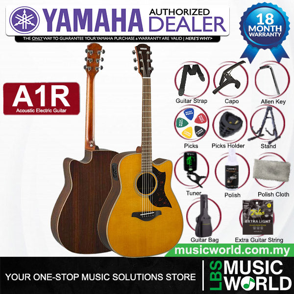 Yamaha A1R 41 Inch Solid Sitka Spruce Top Acoustic Electric Guitar With Pickup - Natural