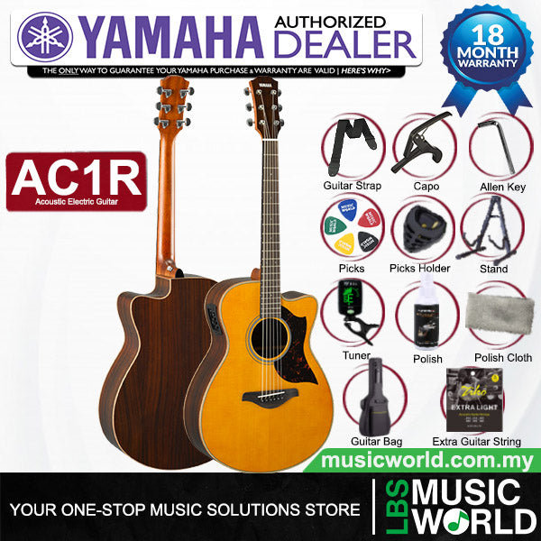 Yamaha AC1R 41 Inch Concert Solid Sitka Spruce Top Acoustic Guitar With Pickup Natural