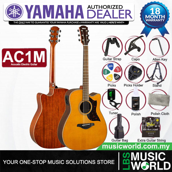 Yamaha AC1M 40 Inch Concert Cutaway Solid Sitka Spruce Top Acoustic Electric Guitar- Natural