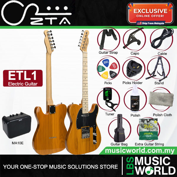 ZTA ETL1 Telecaster Electric Guitar Package with Amplifier Bundle Set