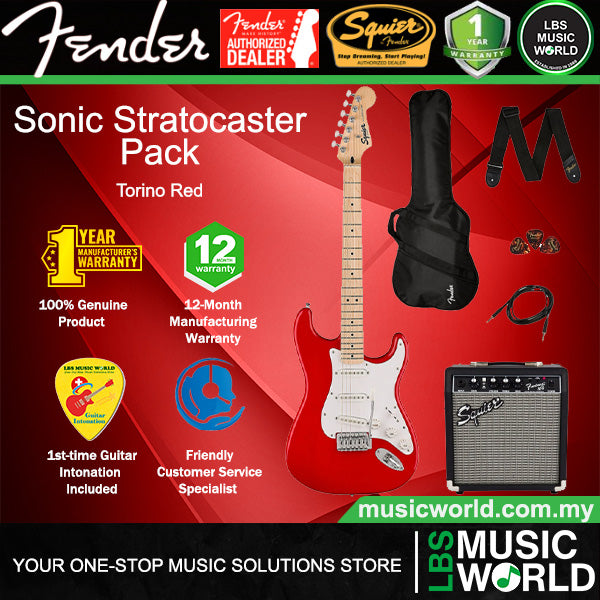 Squier Sonic Stratocaster Complete Pack with Gig Bag, 10G, Cable Strap and Picks - Bundle