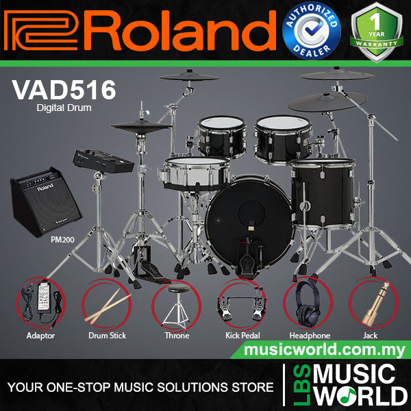 Roland VAD516 5 Pieces Digital V-Drums Kit Acoustic Design Electronic Drum Set with Amplifier