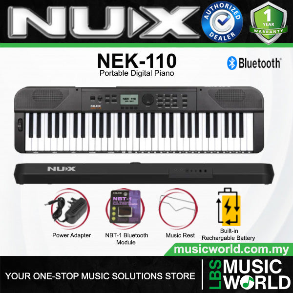 Nux NEK-110 61 Keys Portable Digital Electronic Keyboard with Touch Response and Bluetooth (NEK110 NEK 110)