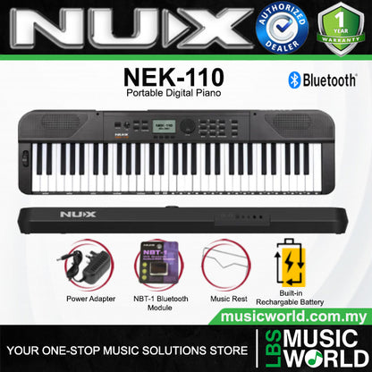 Nux NEK-110 61 Keys Portable Digital Electronic Keyboard with Touch Response and Bluetooth (NEK110 NEK 110)
