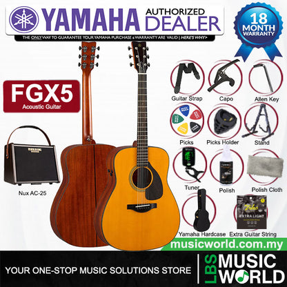 Yamaha FGX5 41" Dreadnought Solid Sitka Spruce Top Acoustic Guitar With Pickup