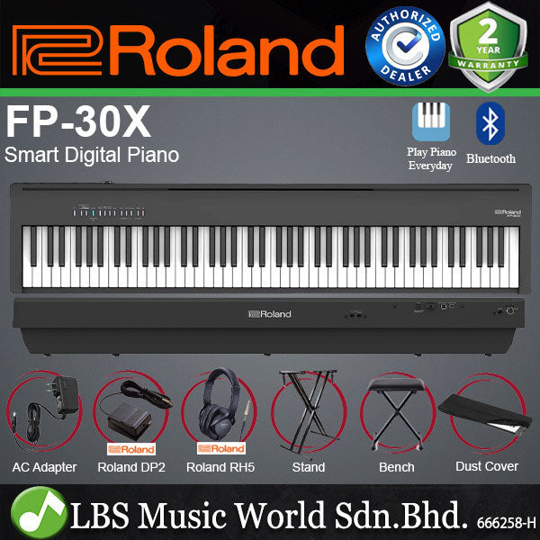 Roland FP-30X 88 Keys Digital Piano Portable Package Weighted Electric Keyboard - White (FP30X FP30 X FP 30X)