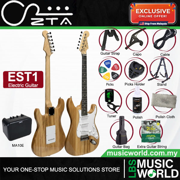 ZTA EST1 Stratocaster Electric Guitar Package Amplifier Bundle Set with Tremolo