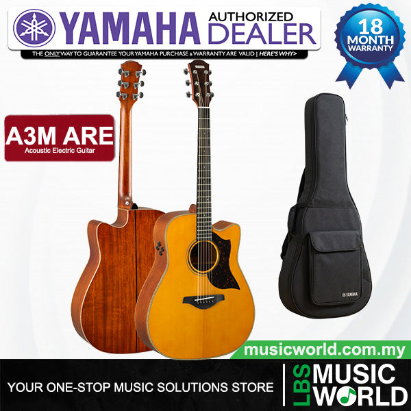 Yamaha A3M ARE 41 Inch Dreadnought Cutaway Solid Sitka Spruce Top Acoustic Electric Guitar - Vintage Natural