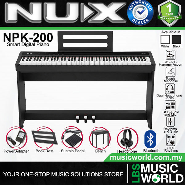 NUX NPK-200 88 Key Digital Piano Wooden Stand 3 Pedal Bench Weighted Keyboard - Full Package (NPK200)