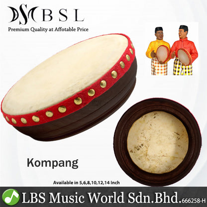 BSL Malay Kompang Traditional Hand Drum Traditional Melayu Asli - (5" 6" 7" 8" 10" 12" 14")