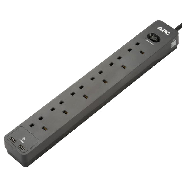 APC PME6U2B-UK Power Surge Protector 6 Way Extension Socket With 2 USB-A (PME6U2BUK)