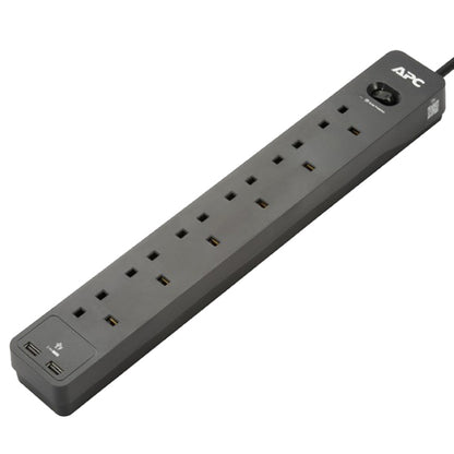APC PME6U2B-UK Power Surge Protector 6 Way Extension Socket With 2 USB-A (PME6U2BUK)