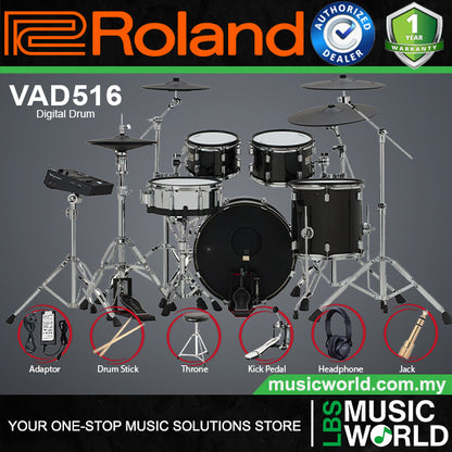 Roland VAD516 5 Pieces Digital V-Drums Kit Acoustic Design Electronic Drum Set with Amplifier
