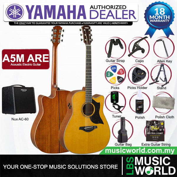 Yamaha A5M ARE Dreadnought Cutaway Acoustic Electric Guitar with Hard Case - Vintage Natural