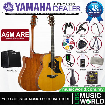 Yamaha A5M ARE Dreadnought Cutaway Acoustic Electric Guitar with Hard Case - Vintage Natural