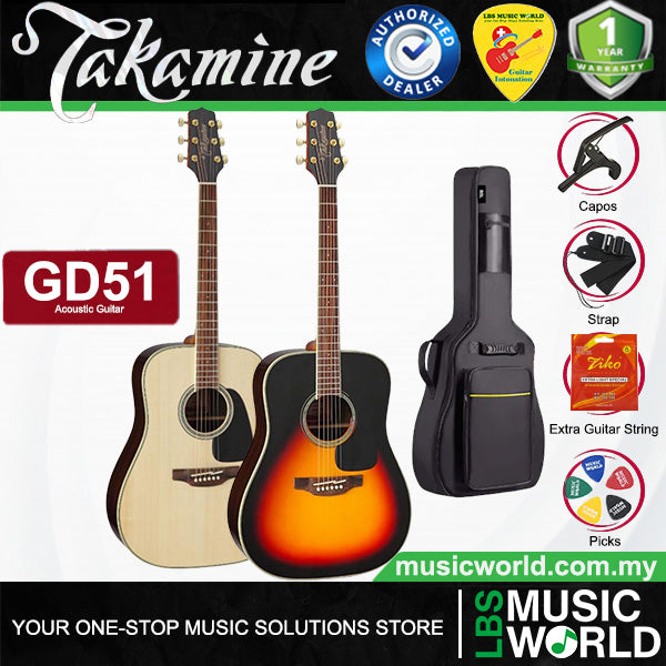 Takamine GD51 Dreadnought Cutaway Solid Spruce Top Acoustic Guitar with Bag