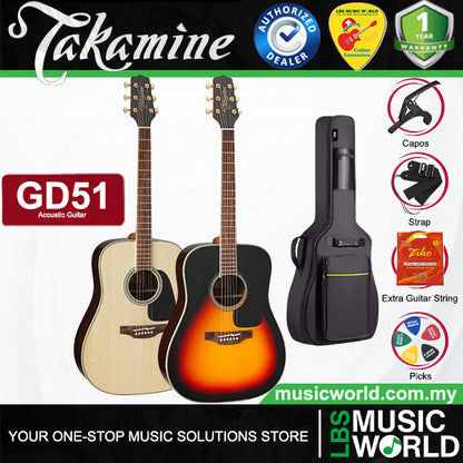 Takamine GD51 Dreadnought Cutaway Solid Spruce Top Acoustic Guitar with Bag