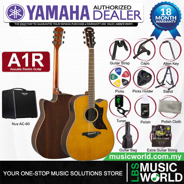 Yamaha A1R 41 Inch Solid Sitka Spruce Top Acoustic Electric Guitar With Pickup - Natural