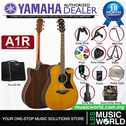 Yamaha A1R 41 Inch Solid Sitka Spruce Top Acoustic Electric Guitar With Pickup - Natural