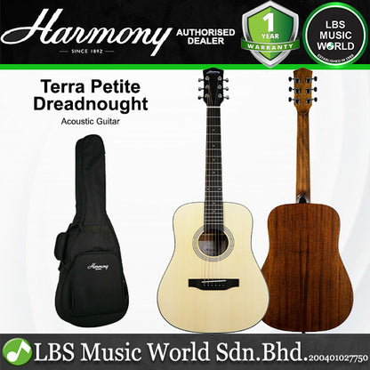Harmony Foundation Series Terra Petite Dreadnought Acoustic Guitar with Bag - Natural Satin