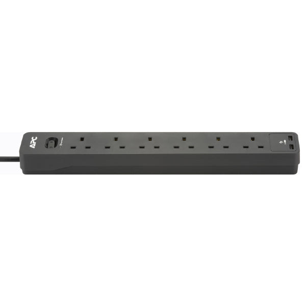 APC PME6U2B-UK Power Surge Protector 6 Way Extension Socket With 2 USB-A (PME6U2BUK)