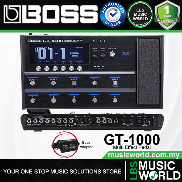 Boss GT-1000 Guitar Multi Effects USB Pedal Basic Package with Amplifier Modeling (GT1000)