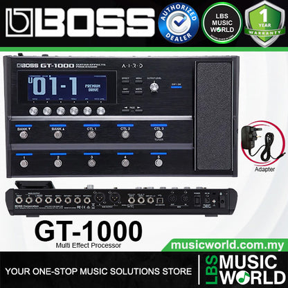 Boss GT-1000 Guitar Multi Effects USB Pedal Basic Package with Amplifier Modeling (GT1000)