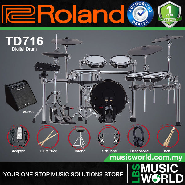 Roland TD716 Digital Electronic V-Drums 7 Series Kit Set Package with Pedal and Amplifier
