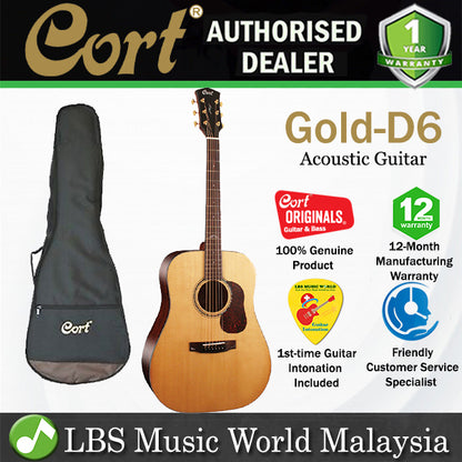 Cort Gold-D6 Dreadnought Torrefied Solid Sitka Spruce Natural Acoustic Guitar with Bag (GoldD6 Gold D6)