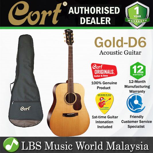 Cort Gold-D6 Dreadnought Torrefied Solid Sitka Spruce Natural Acoustic Guitar with Bag (GoldD6 Gold D6)
