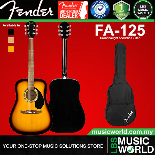 Fender FA-125 Dreadnought Spruce Top Acoustic Guitar with Fender Bag - Sunburst (FA125)