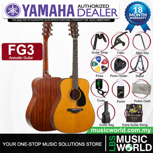 Yamaha FG3 41" Dreadnought Solid Sitka Spruce Top Acoustic Guitar Natural
