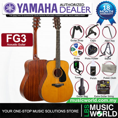Yamaha FG3 41" Dreadnought Solid Sitka Spruce Top Acoustic Guitar Natural
