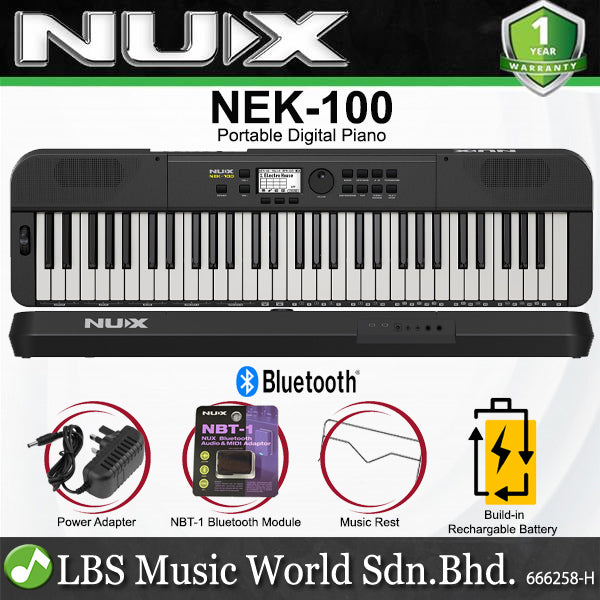 Nux NEK-100 61 Keys Portable Digital Electronic Keyboard with Touch Response and Bluetooth (NEK100)