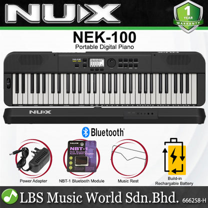 Nux NEK-100 61 Keys Portable Digital Electronic Keyboard with Touch Response and Bluetooth (NEK100)