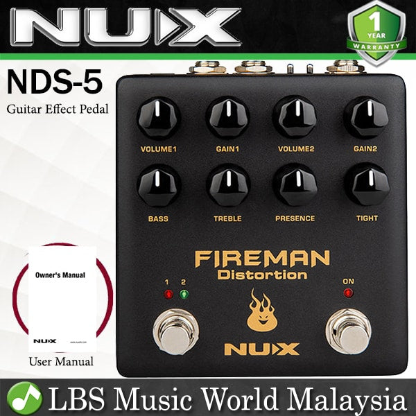 Nux NDS-5 Fireman Dual Channel Distortion Electric Guitar Effects Pedal (NDS5)