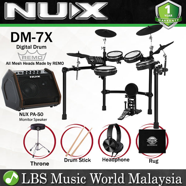Nux DM-7X All Remo Mesh Head Digital Drum with PA-50 Personal Monitor Speaker (DM7X PA50)