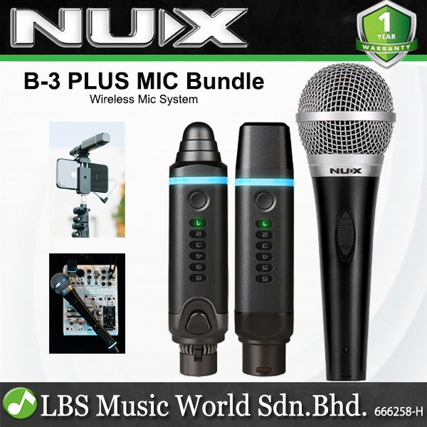 Nux B-3 Plus Mic Bundle 2.4GHz Wireless Microphone System with Receiver and Transmitter Adapter (B3)