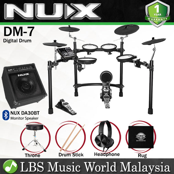 NUX DM-7 5-Piece Digital Electronic Drum Set with Mesh Head and DA30BT Monitor Speaker (DM7)