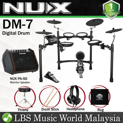 Nux DM-7 All Mesh Head Digital Drum with PA-50 Personal Monitor Speaker (DM7 PA50)