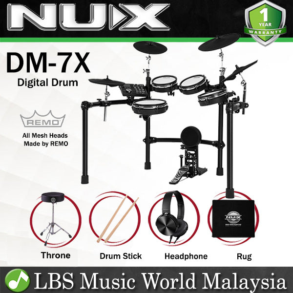 NUX DM-7X 5 Piece Full Mesh Digital Electronic Drum Set Head by Remo (DM7X)
